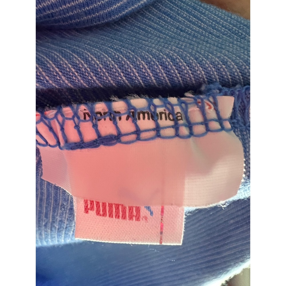 Puma Womens Blue Striped Long Sleeve Hooded Top Scoop Neck Kangaroo Pocket M - Picture 3 of 5